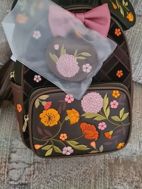 BoxLunch Exclusive Minnie Mouse Velvet Floral Interchangable Ear Backpack - Picture 2 of 7